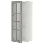 METOD wall cabinet w shelves/glass door, white/Bodbyn grey, 40x37x100 cm