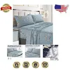 Elegant Floral Print King Sheet Set - 4-Piece Cotton Sateen with Deep Pockets