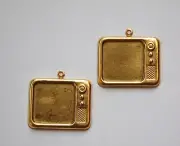Raw Brass Television Charm Pendant Possible Setting mtl064C