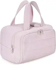 [Generic] Cureaway Large Capacity Wide-Open Travel Cosmetic Bag,Large Capacity Wide-Open Travel Cosmetic Bag, 4-in-1 Puffy Multi-Functional Toiletry Bag for Women, Wash Pouch Portable Hanging Organizer,Pink