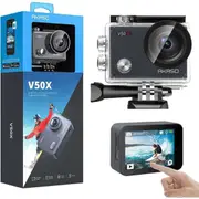 AKASO V50X Native 4K30Fps Wifi Action Camera with EIS Touch Screen 4X Zoom Web Camera 131 Feet Waterproof Camera Support External Mic Remote Control Sports Camera with Helmet Accessories