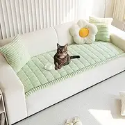 Lazy Soft Flannel Breathable Pet Mat Non-Slip Couch Cover, Sofa Blanket Bolster Dog Mat Couch Cover, Pet Mat & Sofa Protector Breathable Washable for All Pets (Green,90 * 160 CM)