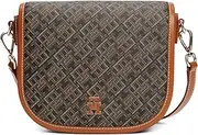 [Tommy Hilfiger] Monogram Leather Saddle Bag with Adjustable Crossbody Strap