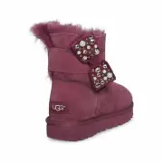 UGG MINI BAILEY BOW BRILLIANT GARNET SUEDE WOMENS BOOTS SIZE US 6/UK 4.5 NEW
