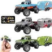 Mini Rc Monster Truck, Monster Truck Remote Control Car, Rechargeable Remote Control Semi Truck with Trailer, Speed/Steering Adjustable (3 Pcs Colors B#)