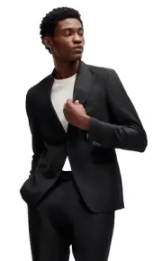 $995 - BOSS 2-Piece Suit in Wool Linen Italian Fabric Slim Fit Black - Size 40R