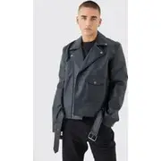 Mens Pu Biker Jacket In Black