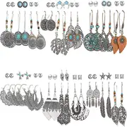 Nevenka 36 Pairs Fashion Hollow Drop Dangle Earrings Set Bohemian National Style Eardrop With Bronze-Silver Series
