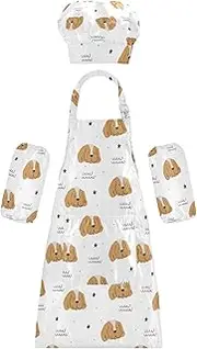 AIXIWAWA Kids Apron Chef Hat Set, Child Kitchen Bib Aprons Adjustable for Cooking Baking Painting (Cute Dog)