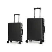 Swiss Aluminum Luggage Suitcase HardCase 2 Piece Set 20"&24"- Black