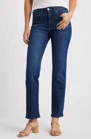 Mavi Jeans Kendra High Waist Straight Leg Jeans in Deep Flex Blue at Nordstrom, Size 28 X 30