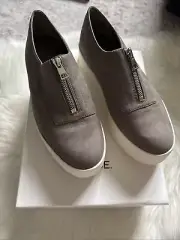NIB Vince Women's Gray Warner Limestone Leather Sneaker Size 8.5M