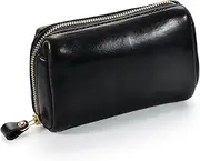 [IJUN] Full Grain Leather Clutch Purse for Women Vintage Italian Hand Burnished Vegetable Tanned Leather, Black, Vintag