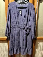 BNWT New City Chic Womens Plus Size S 16 18 Mini Dress Ladies Long Sleeve Slate