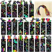 Scratch Art for Kids, 48Pcs Scratch Art Party Bag Fillers, Dinosaur Rainbow Bookmarks for Children, Animal Craft DIY Scratch Art Paper Tags for Girls Boys Classroom Birthday Gifts