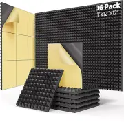 Upgraded 36 Pack Self-Adhesive Sound Proof Foam Panels for Walls 12" X 12" X 1"，