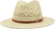 [YYUIXYJT] Fashion Hollowed Handmade Cowboy Straw Hat Women Men Summer Outdoor Travel Beach Hats Unisex Solid Western Sunshade Cap