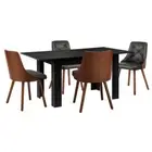 160cm Extendable Dining Table with 4PCS Dining Chairs PU Leather Black