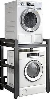 Adjustable Height Washer Dryer Stand Stacking Kits with 400KG Load Capacity Over Washer Storage Rack for Front Loader Washing Machines (Dark Gray Black Leg)
