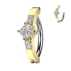 Piercing Navel Ring Clicker Golden Pad Rhinestone With Lozenge