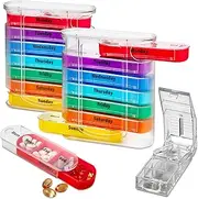 MEDca Weekly Pill Organizers with Pill Cutter - Pack of 2 Stackable Pill, Medicine, Vitamin Organizer with 4 Times-a-Day Daily Compartments, 2 Dispensers with AM/PM Boxes