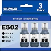 SHUOLEI 502 Ink Refill Bottles (3 Pack) Replacement for 502 Ink Refill Bottles for ET-2850 ET-3850 ET-4850 ET-15000 ET-3830 ET-2760 ET-4760 ET-3760 ET-3843 ET-2700 Inkjet Printer (3Black)