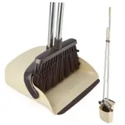 Broom and Dustpan Set, Dustpan Combo with 51" Stainless Steel Long Handle Beige