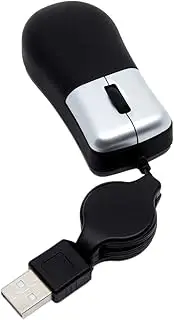 Retractable Travel Mouse - Small Mini Sleek - Black & Silver - Optical 3 Button USB to PC Laptop Travel Mouse -By TRIXES