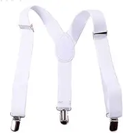 [Calsgkspray] A Set of White Durable Child Kids Girls Boys Suspenders Braces,Adjustable Clip on Y-Back Elastic Suspenders with Metal Clips for Boys Girls Boys' Suspenders Accessories, White