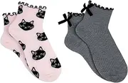 Sock House Co. Halloween Anklet Socks (2 Pair) - Black Cat, Bows - Fits Ladies Shoe Size 4-10, Everything Legwear Halloween Cat 2 Pair Ruffle Anklet Socks, One Size