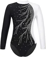 [Aislor] Girl's Shiny Diamonds Long Sleeves Gymnastics Ballet Dance Leotard Ice Skating Jumpsuit Athletic Bodysuit Tops