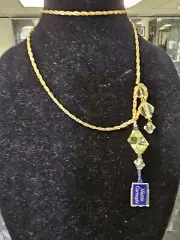 hattie carnegie necklace open rope gold tone yellow tone lucite bead older nwt