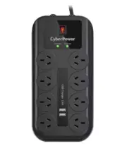 CyberPower 8 Outlet Power Board w/ 2 USB, Surge Protection, 2m Cable, LED, Home