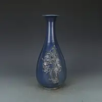 在飛比找樂天市場購物網優惠-元祭藍浮雕梅花玉壺春瓶 仿古瓷器古董真品古玩收藏擺件