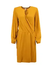 Camel Round Neck Wrap Dress