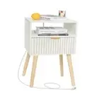 Nightstand with Charging Station, Modern Bedside Table with Drawer and White