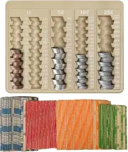 1PCS Brown Coin Counter Tray-Coin Sorter Tray with 150 Assort Coin New...
