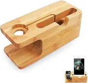 Fanshu Bamboo Wooden Cellphone Stand Charger Station for Apple Watch Desktop Bed Holder Charging Dock
