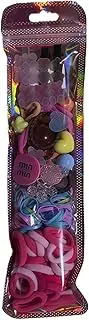 Glitter Bear Hair Ties Set, Kids Hair Accessories Pack with Beads, Purple and Blue Elastic Bands (PINK)