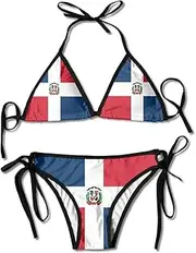 [LINGMEI] Flag of The Dominican Republic Sexy Boxing Bikini Women Halterneck Top and Set Swimsuits Beach Swimming