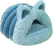 AIMALL Warm Plush Cat Tunnel Bed with Ears – Soft PP Cotton Kennel for Cats and Small Dogs, Detachable Cushion, Non-Slip Bottom, 2 Sizes
