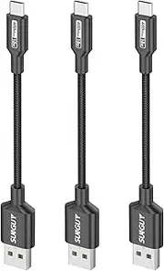 SUNGUY Short 6-inch Micro USB Cables, 3Pcs 0.5FT Android Charger Fast Charging Data Cord Compatible with Galaxy S6 S7 Edge, Charging Station, TV Stick, PS4, Chromecast, Android Phone (Black)