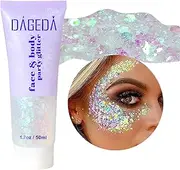 DAGEDA White Body Glitter Gel, Face Glitter Body Gel Sequins Shimmer Liquid Eyeshadow, Chunky for Face Hair Nails, Holographic Cosmetic Laser Powder Festival Makeup 50ml