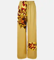 [Dries Van Noten] Dries Van Noten Leopard-print wide-leg pants AU 6 green