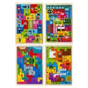 Wooden Blocks Puzzle Colorful Fun Animal Tangram Puzzle People Pattern For Kids