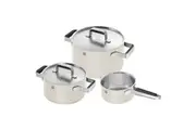 3pc Zwilling Pure Ceramic Stainless Steel Pot Saucepan Cookware Set w/ Lid Beige
