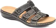 [Clarks] Women's Leisa Spring Sandal, Navy Leather/Ivory Combi, 8.5