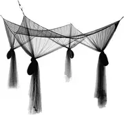 Fdit Net, 4 Corner Post Bed Canopy Polyester Elegant Design Net Set Universal Canopy Bed Curtains for Full to King Size (Black)