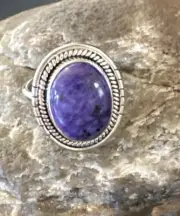 Womens Adjustable Purple Charoite Navajo Sterling Silver Oval Ring Size 10 15542