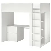 SMÅSTAD loft bed, white white/with desk with 3 drawers, Single